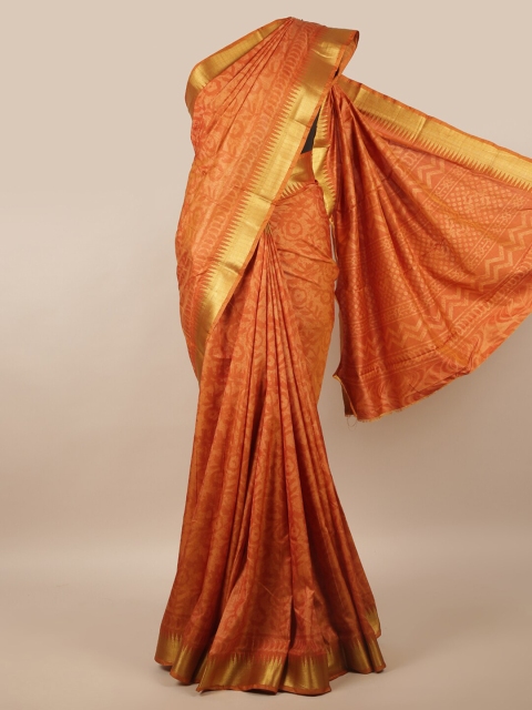 

Pothys Orange & Gold-Coloured Floral Printed Zari Saree