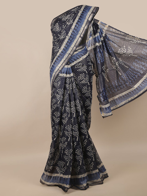 

Pothys Navy Blue & White Floral Printed Zari Saree