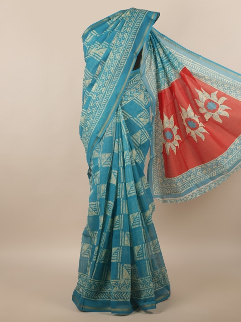

Pothys Blue & Red Geometric Printed Cotton Blend Saree
