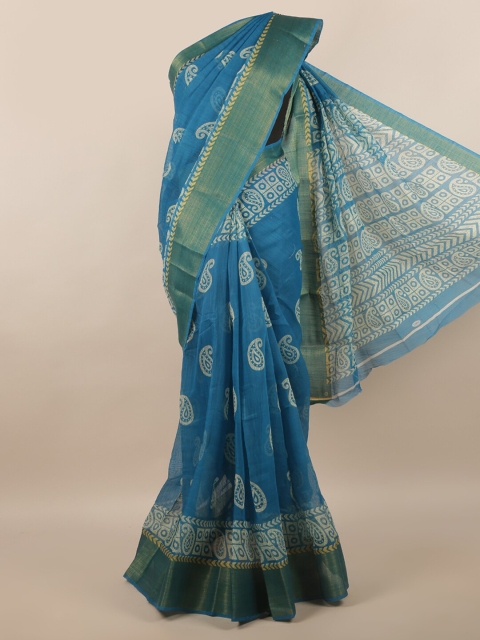 

Pothys Blue & White Paisley Zari Saree