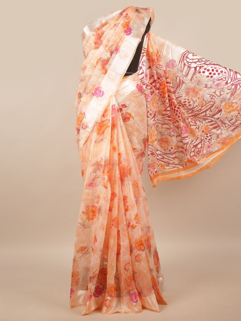 

Pothys Peach-Coloured & Orange Floral Zari Saree