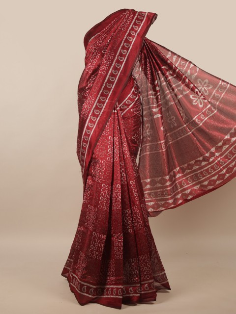 

Pothys Maroon & White Printed Cotton Blend Saree