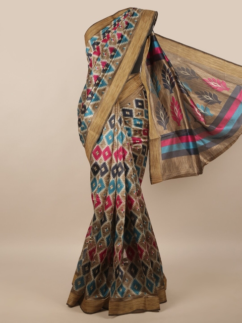 

Pothys Beige & Gold-Toned Printed Zari Border Saree