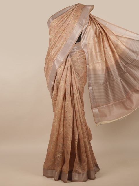 

Pothys Brown & Silver-Toned Floral Printed Zari Saree