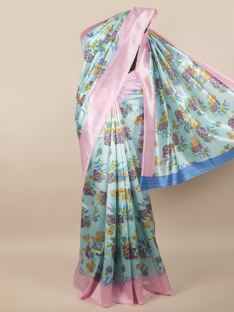 

Pothys Blue & Pink Floral Zari Saree