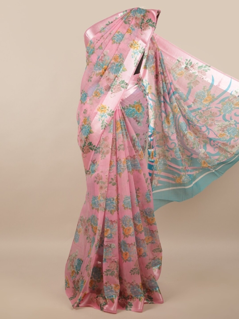 

Pothys Pink & Sea Green Floral Printed Saree
