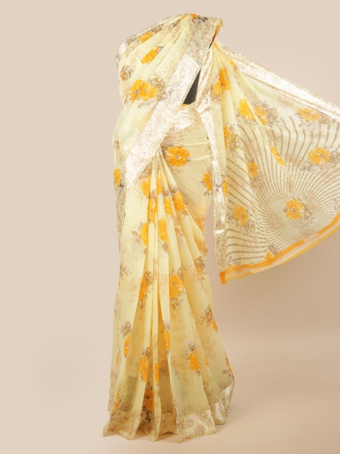 

Pothys Yellow Floral Printed Cotton Blend Saree