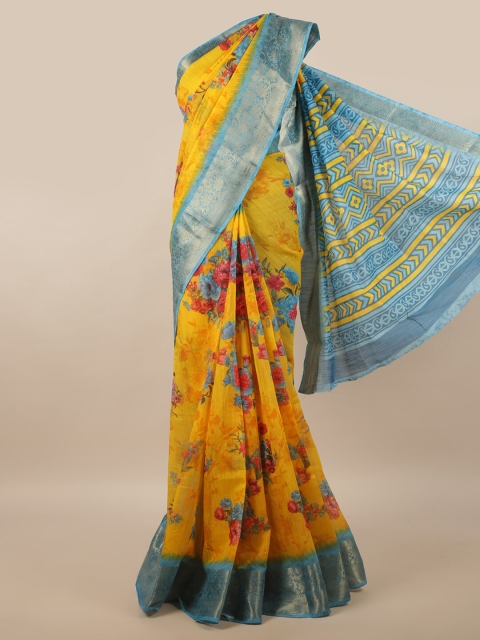 

Pothys Yellow & Blue Floral Printed Saree