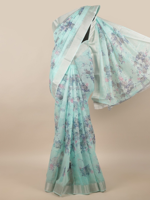 

Pothys Sea Green & Blue Floral Printed Zari Saree