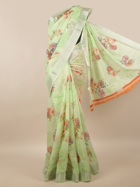 

Pothys Green & Orange Floral Printed Cotton Blend Saree
