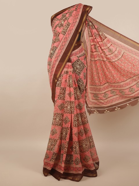 

Pothys Pink & Gold-Toned Floral Printed Saree