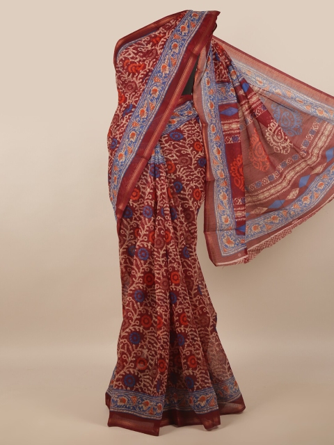

Pothys Maroon & Blue Ethnic Motifs Printed Zari Saree