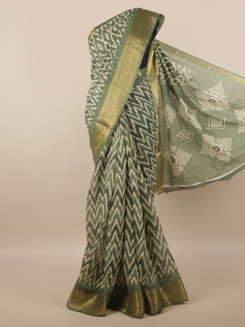 

Pothys Green & White Striped Zari Saree