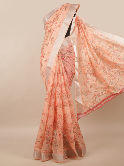 

Pothys Pink & Silver-Toned Floral Saree