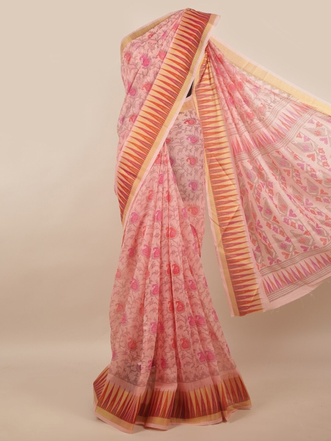 

Pothys Pink & Yellow Paisley Printed Saree