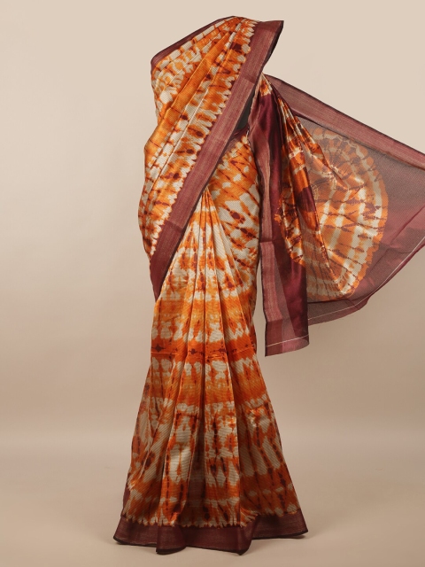 

Pothys Orange & Gold-Toned Tie and Dye Printed Zari Border Saree