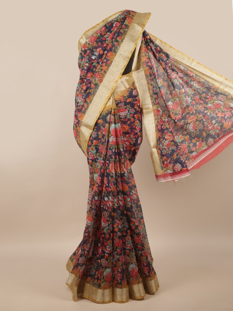 

Pothys Blue & Red Floral Printed Zari Saree