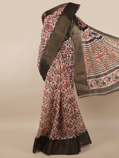 

Pothys White & Black Floral Saree