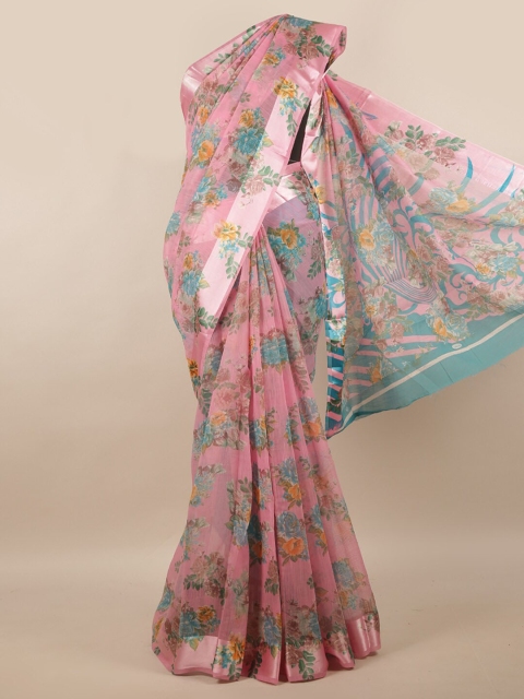

Pothys Pink & Blue Floral Printed Zari Saree