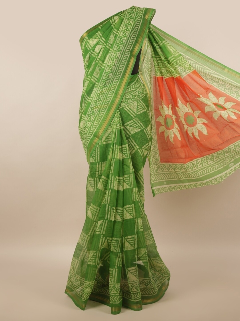 

Pothys Green & Red Geometric Printed Cotton Blend Saree