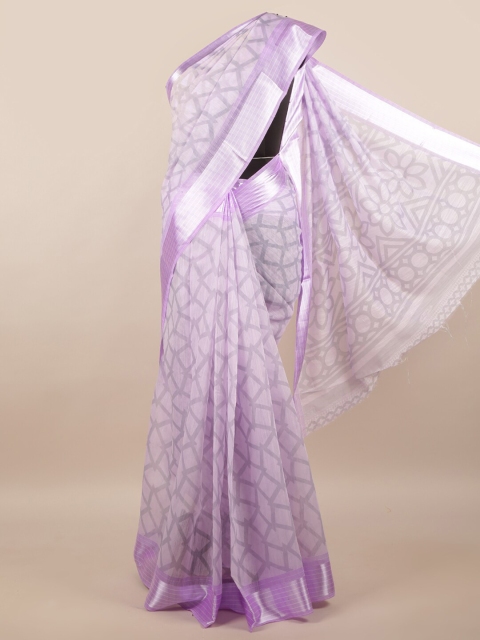 

Pothys Lavender & Silver-Toned Printed Zari Saree