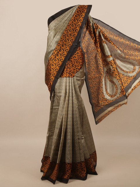 

Pothys Tan & Grey Printed Saree