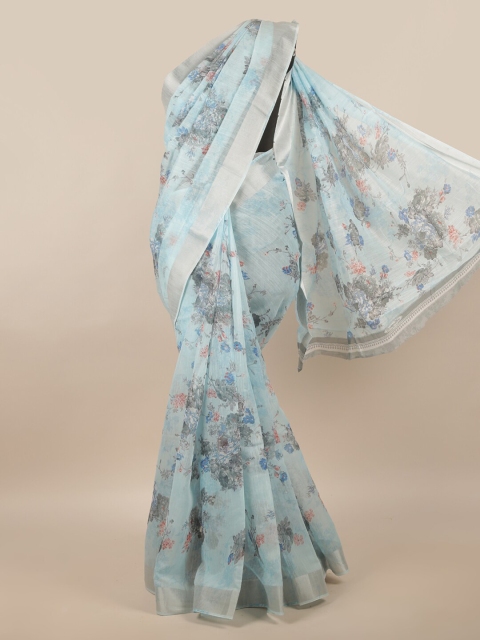 

Pothys Blue & Silver Floral Zari Saree