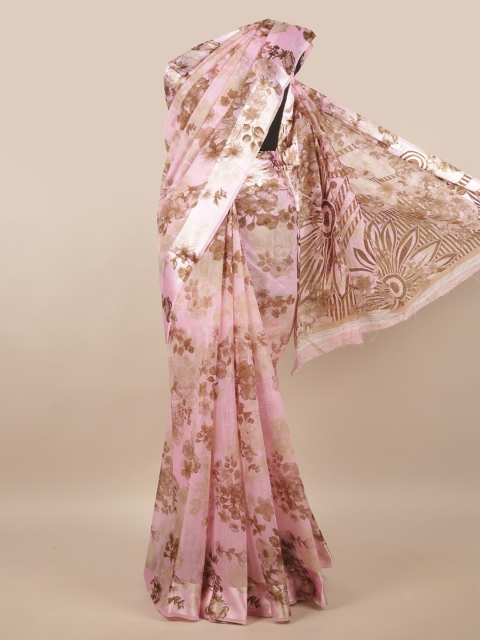 

Pothys Pink & Brown Floral Printed Saree