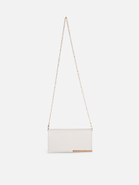 

ATHLISIS Women White Textured PU Structured Sling Bag with Quilted