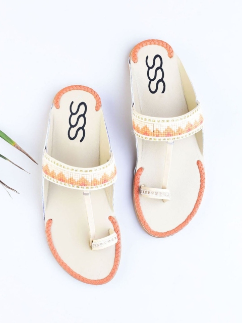 

Street Style Store Women Cream-Coloured Embellished Ethnic One Toe Flats