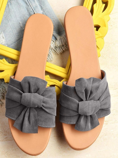 

Street Style Store Women Grey Open Toe Flats with Bows