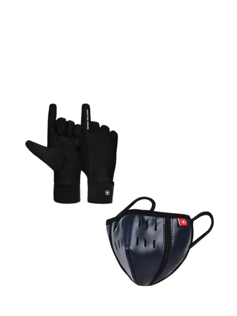 

SWISS MILITARY Black & Navy Blue Set of 2 Reusable Anti-Bacterial Gloves & 3 Ply Face Mask