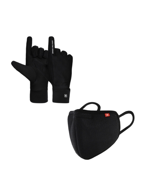 

SWISS MILITARY Unisex Black Set Of Anti-Bacterial Gloves & 6 Layer Mask