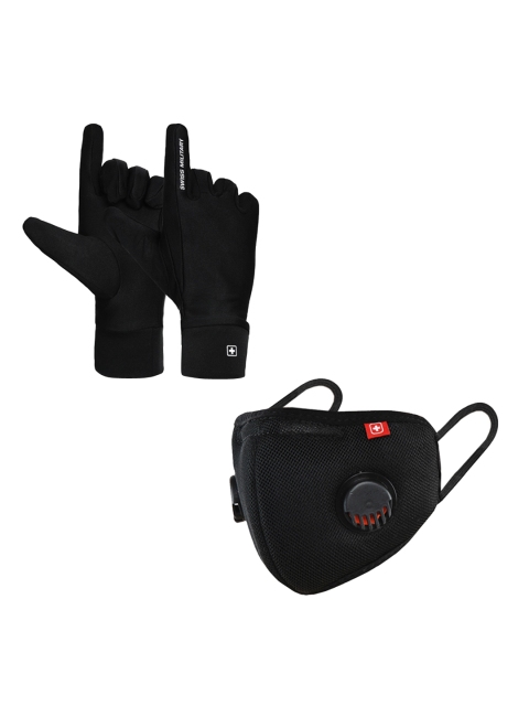 

SWISS MILITARY Black Set of 2 Reusable Anti-Bacterial Gloves & 6 Ply Face Mask
