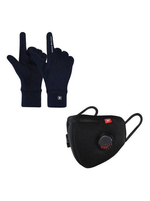 

SWISS MILITARY Unisex Blue & Black Set Of Anti-Bacterial Gloves & 6 Layer Mask