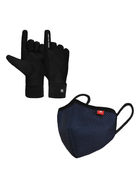 

SWISS MILITARY Unisex Blue & Black Set Of Anti-Bacterial Gloves & 4-Layer Mask