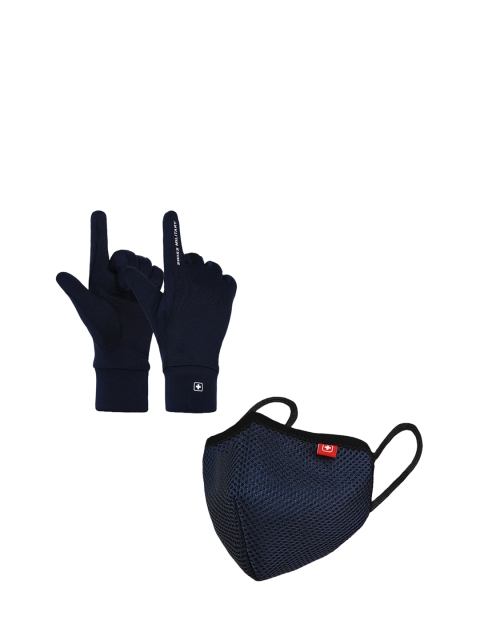 

SWISS MILITARY Navy Blue Set of 2 Reusable Anti-Bacterial Gloves & 4 Ply Face Mask