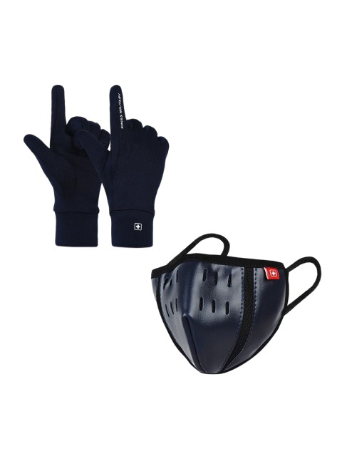 

SWISS MILITARY Navy Blue Set of 2 Reusable Anti-Bacterial Gloves & 3 Ply Face Mask