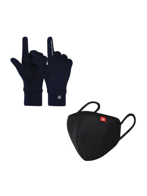 

SWISS MILITARY Navy Blue & Black Set Of 2 Anti-Bacterial Gloves & 3-Layer Face Mask