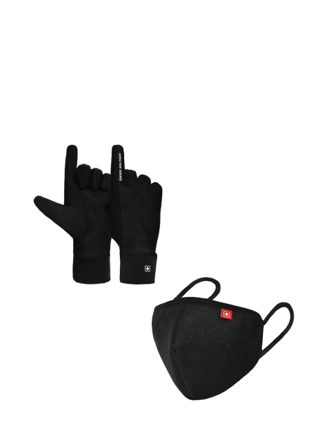 

SWISS MILITARY Black Set of 2 Reusable Anti-Bacterial Gloves & 3 Ply Face Mask