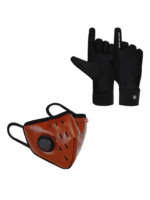 

SWISS MILITARY Unisex Tan & Black Set Of Anti-Bacterial Gloves & 4-Layer Mask