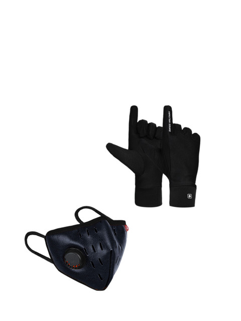 

SWISS MILITARY Black & Navy Blue Set of 2 Reusable Anti-Bacterial Gloves & 4 Ply Face Mask