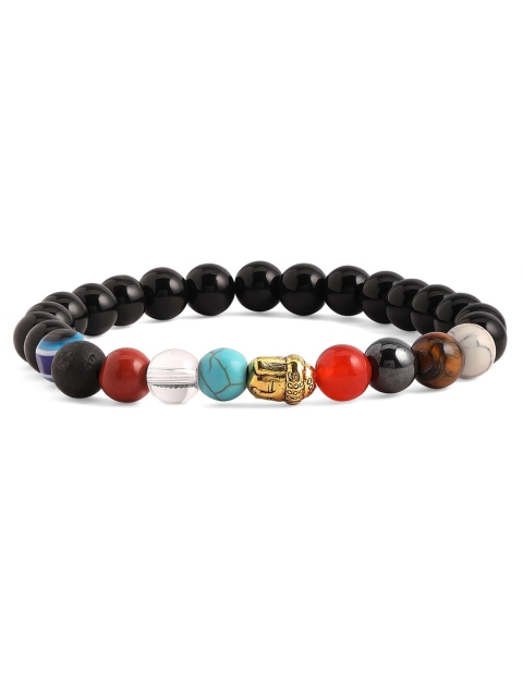 

The Roadster Lifestyle Co Men Black & White Leather Handcrafted Elasticated Bracelet