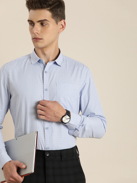 

INVICTUS Men Blue Estilo Slim Fit Gingham Checks Opaque Formal Shirt with Chest Pocket