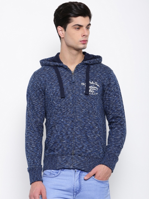 

U.S. Polo Assn. Denim Co. Men Blue & Grey Self Design Hooded Sweatshirt