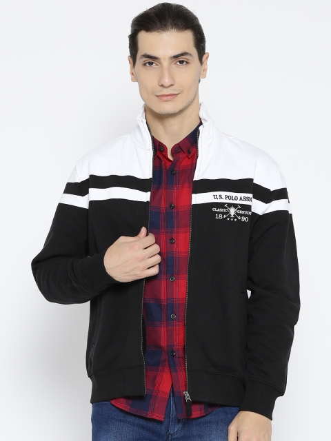 

U.S. Polo Assn. Men Black & White Colourblocked Sweatshirt
