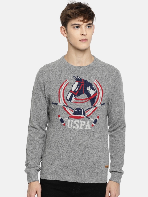 

U.S. Polo Assn. Denim Co. Men Grey Melange Self Design Pullover