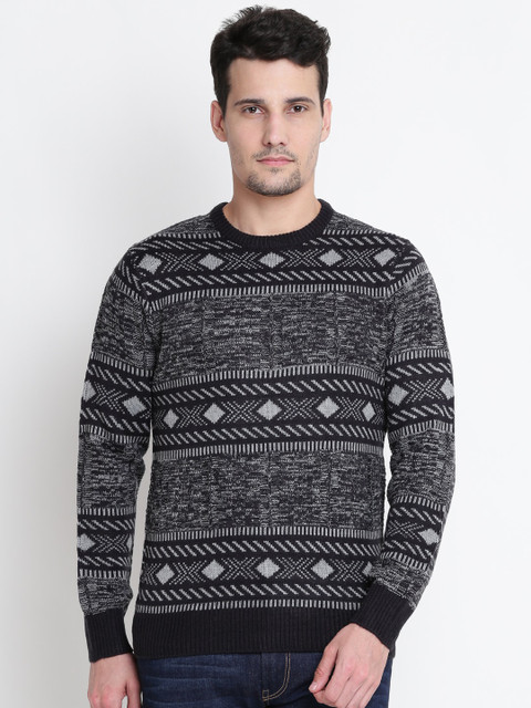 

U.S. Polo Assn. Denim Co. Men Black & Grey Self-Design Sweater