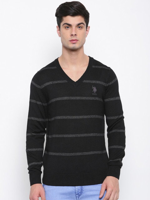 

U.S. Polo Assn. Men Black & Grey Striped Pullover