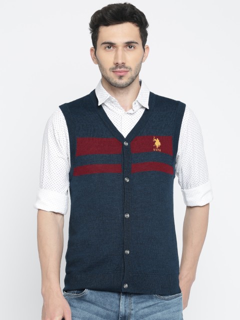 

U.S. Polo Assn. Men Navy Blue Striped Cardigan